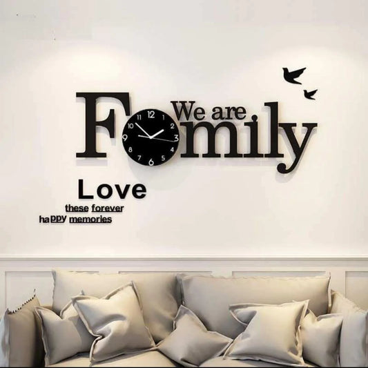 "We Are Family" Wall Clock | 15x15" | White Dial | Black MDF Wood