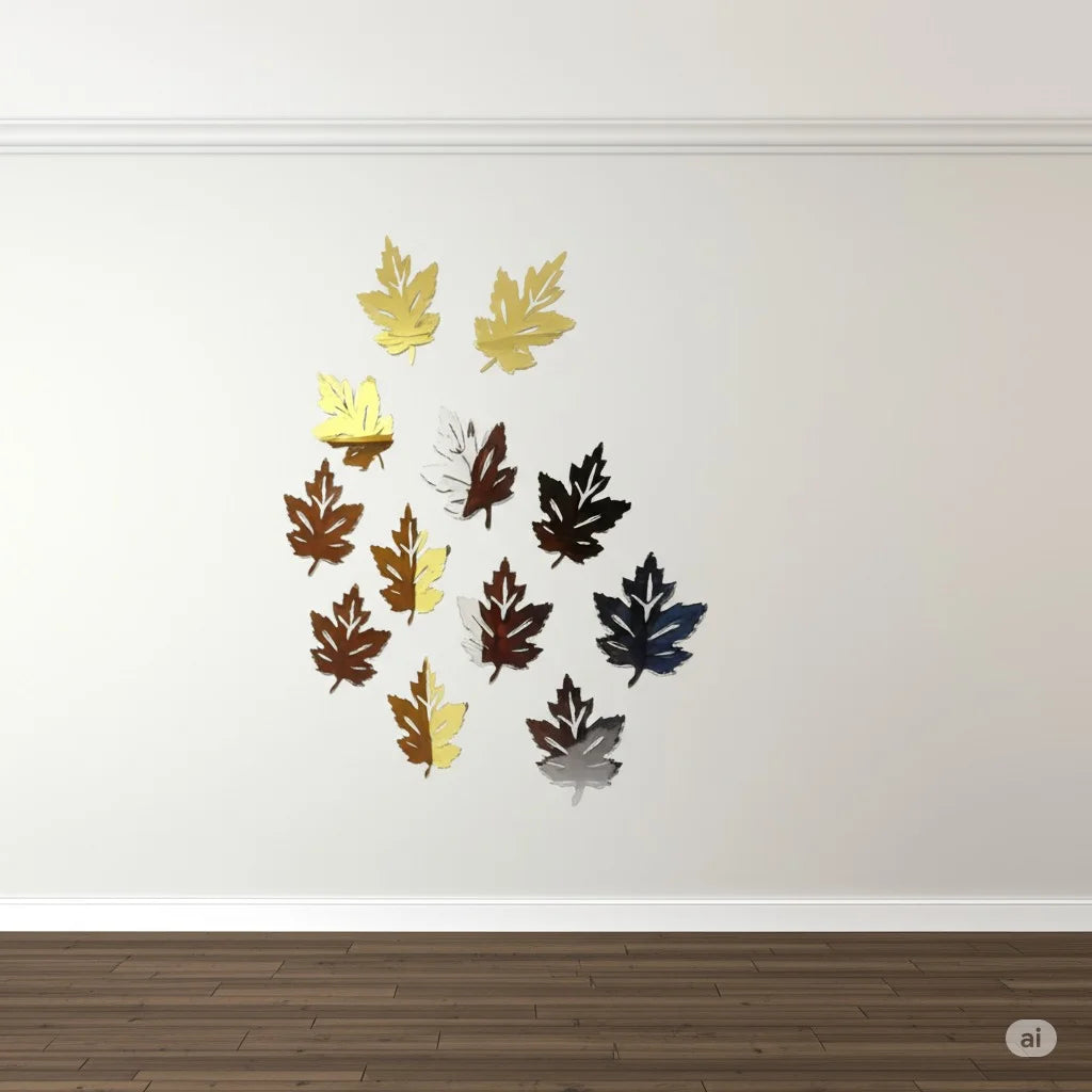 Maple Leaf Acrylic Mirror Wall Stickers – Set of 12 | 4" Silver & Gold Waterproof Decor