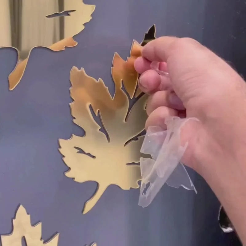 Maple Leaf Acrylic Mirror Wall Stickers – Set of 12 | 4" Silver & Gold Waterproof Decor