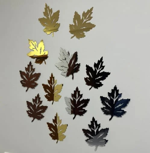 Maple Leaf Acrylic Mirror Wall Stickers – Set of 12 | 4" Silver & Gold Waterproof Decor